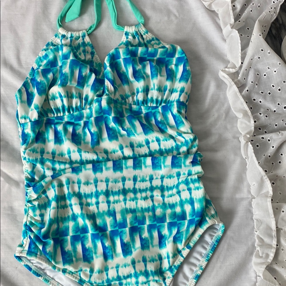 Blue and White Halter Swimsuit
